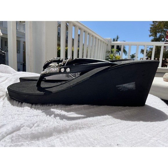 NOS Early 00’s Platform flip-flops BLACK w/ rhinestones 9 - Picture 3 of 6